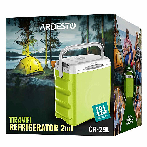 Холодильник дорожный ARDESTO, 2в1, 29л, 220/12В, подогрев 55°C, охлаждение 18-20°C, USB-порт, 5кг, салатовый