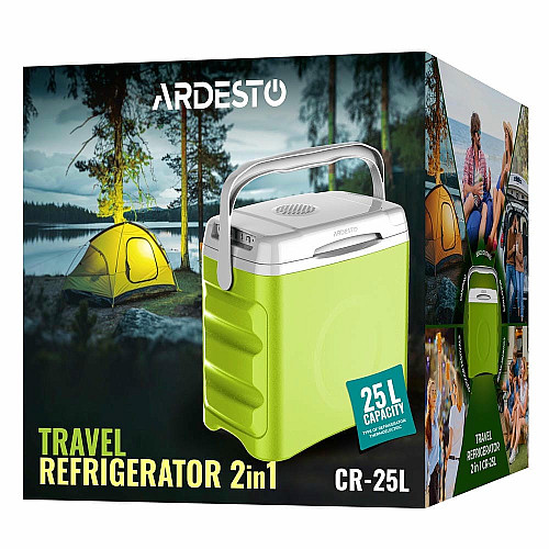 Холодильник дорожный ARDESTO, 2в1, 25л, 220/12В, подогрев 55°C, охлаждение 18-20°C, USB-порт, 4.8кг, салатовый