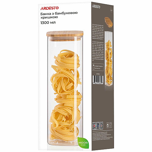 Банка для хранения ARDESTO Midori, 1300мл, стекло, бамбук, квадратная, прозрачный