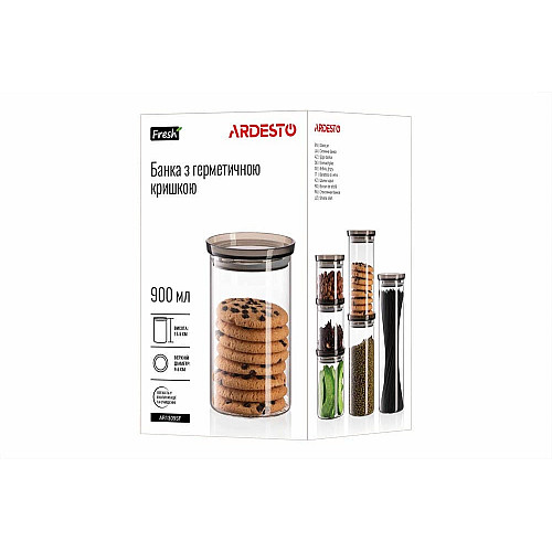 Банка для хранения ARDESTO Fresh, 900мл, стекло, пластик, прозрачный