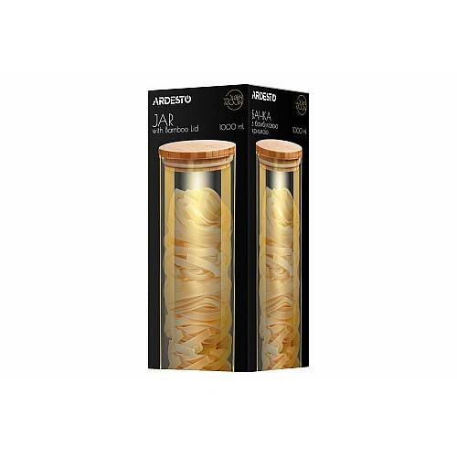 Банка для зберігання ARDESTO Golden Moon, 1000мл, скло, бамбук, кругла, золотистий