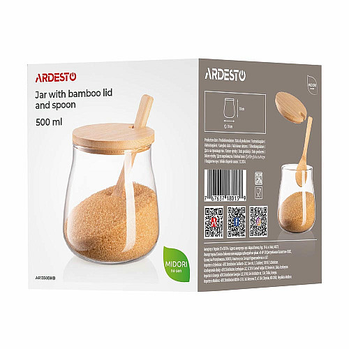 Банка для хранения ARDESTO Midori Sugar 500мл, стекло, бамбук, прозрачный