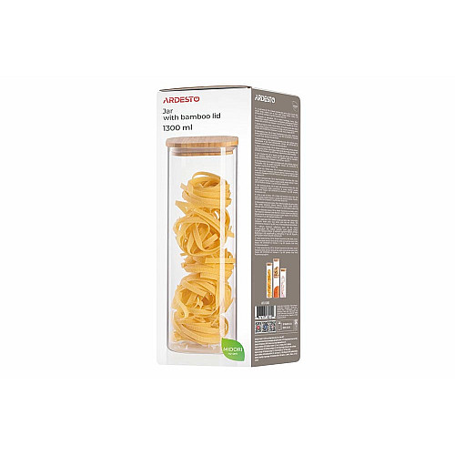 Банка для хранения ARDESTO Midori 1300мл, стекло, бамбук, квадратная, прозрачный