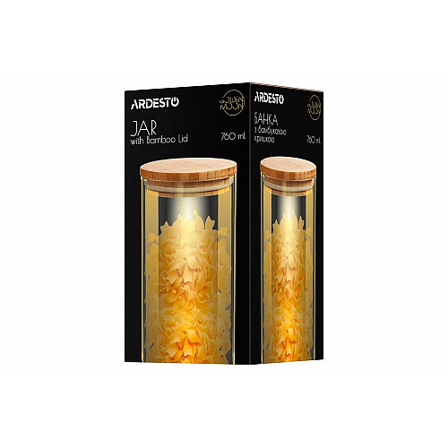 Банка для хранения ARDESTO Golden Moon, 760мл, стекло, бамбук, круглая, золотистый