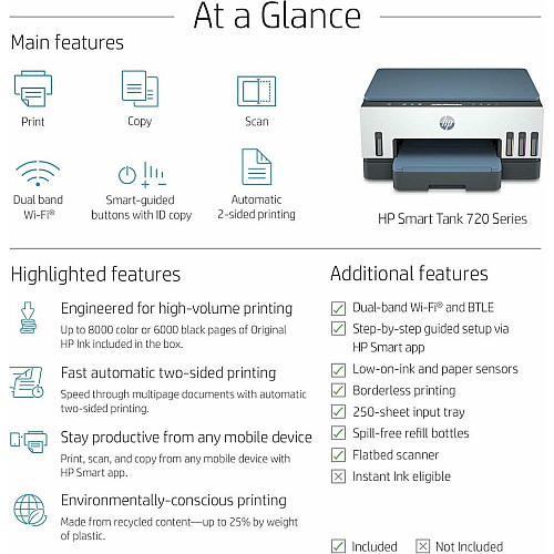 Багатофункціональний пристрій A4 HP Smart Tank 725 з Wi-Fi