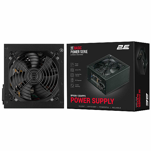Блок живлення 2E Basic Power  (600W), >80%, 120мм, 1xMB 24pin(20+4), 1xCPU 8pin(4+4), 3xMolex, 4xSATA, 2xPCIe 8pin(6+2)