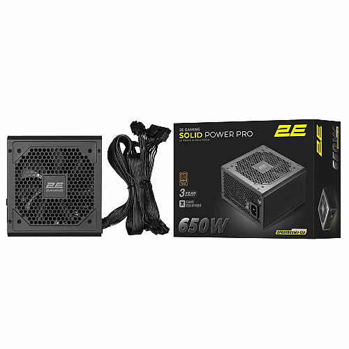 Блок живлення 2E GAMING Solid Power Pro ATX3.1 GEN5.0  (650W), >85%, 80+ Bronze, 120мм, 1xMB 24pin(20+4), 2xCPU 8pin(4+4), 3xMolex, 6xSATA, 4xPCIe 8pin(6+2), 1x12VHPWR, Semi Modular