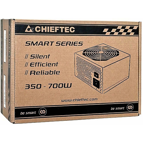 Блок питания CHIEFTEC Smart (600W), >85%, 120мм, 1xMB 24pin(20+4), 1xCPU 8pin(4+4), 2xMolex, 4xSATA, 2xPCIe 8pin(6+2)