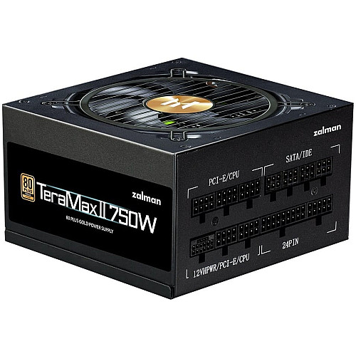 Блок питания Zalman Teramax 2 (750W), >90%, 80+ Gold, 120мм, 1xMB 28pin (18+10), 2xCPU 8pin(4+4), 3xMolex, 8xSATA, 3xPCIe 8pin(6+2), 1xPCI