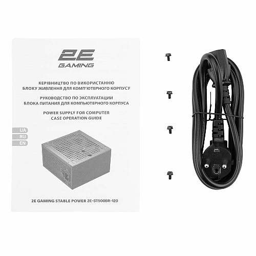 Блок живлення 2E GAMING Stable Power ATX3.1 (500W), >85%, 80+ Bronze, 120мм, 1xMB 24pin(20+4), 2xCPU 8pin(4+4), 3xMolex, 6xSATA, 2xPCIe 8pin(6+2)