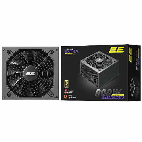 Блок живлення 2E GAMING Extra Power  (800W), >90%, 80+ Gold, 140мм, 1xMB 24pin(20+4), 2xCPU 8pin(4+4), 3xMolex, 6xSATA, 4xPCIe 8pin(6+2), Modular