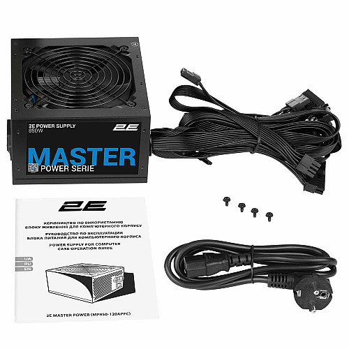 Блок питания 2E Master Power (850W), >80%, 80+ White, 120мм, 1xMB 24pin(20+4), 1xCPU 8pin(4+4), 3xMolex, 5xSATA, 4xPCIe 8pin(6+2)
