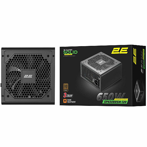 Блок питания 2E GAMING Solid Power (650W), >85%, 80+ Bronze, 120мм, 1xMB 24pin(20+4), 2xCPU 8pin(4+4), 3xMolex, 6xSATA, 4xPCIe 8pin(6+2), Semi Mod