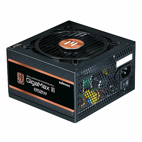 Блок питания Zalman Gigamax 3 (850W), 88%, 80+ Bronze, 120мм, 1xMB 24pin(20+4), 2xCPU (8pin(4+4)+8pin), 3xMolex, 6xSATA, 4xPCIe 8pin(6+2)