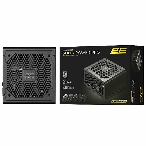Блок живлення 2E GAMING Solid Power Pro ATX3.1 GEN5.0  (850W), >85%, 80+ Bronze, 120мм, 1xMB 24pin(20+4), 2xCPU 8pin(4+4), 3xMolex, 6xSATA, 4xPCIe 8pin(6+2), 1xPCIe GEN5 16pin, Semi Modular