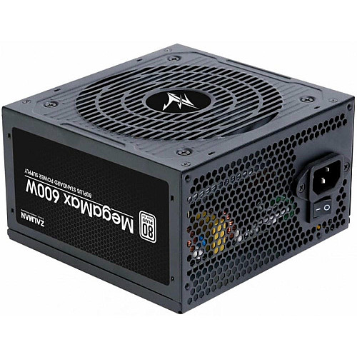 Блок питания Zalman Megamax (600W), 83%, 80+ White, 120мм, 1xMB 24pin(20+4), 2xCPU (8pin+4pin) 4xMolex, 6xSATA, 2xPCIe 8pin(6+2)