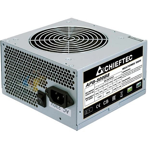 Блок питания CHIEFTEC Value (500W), >80%, 80+ White(230V Only), 120мм, 1xMB 24pin(20+4), 1xCPU 8pin(4+4), 2xMolex, 3xSATA, 1xPCIe 8pin(6+2)