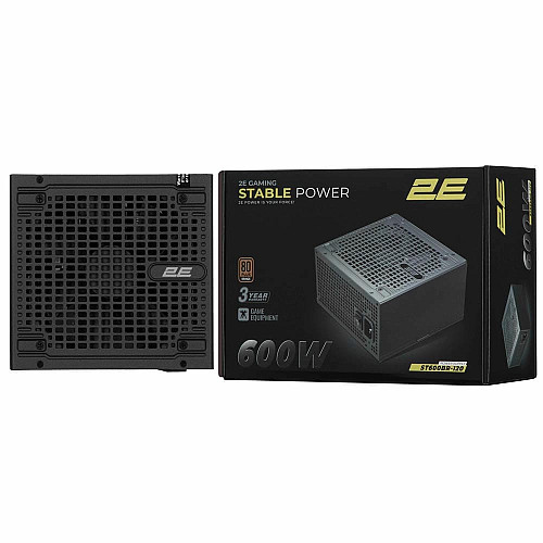 Блок живлення 2E GAMING Stable Power ATX3.1 (600W), >85%, 80+ Bronze, 120мм, 1xMB 24pin(20+4), 2xCPU 8pin(4+4), 3xMolex, 6xSATA, 2xPCIe 8pin(6+2)