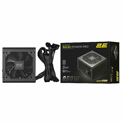 Блок живлення 2E GAMING Solid Power Pro ATX3.1 GEN5.0  (850W), >85%, 80+ Bronze, 120мм, 1xMB 24pin(20+4), 2xCPU 8pin(4+4), 3xMolex, 6xSATA, 4xPCIe 8pin(6+2), 1xPCIe GEN5 16pin, Semi Modular