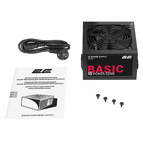 Блок живлення 2E Basic Power  (400W), >80%, 120мм, 1xMB 24pin(20+4), 1xCPU 8pin(4+4), 3xMolex, 4xSATA, 1xPCIe 8pin(6+2)