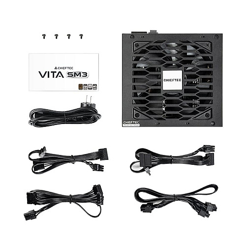 Блок питания CHIEFTEC Vita SM3 (650W), >85%, 80+ Bronze, 120мм, 1xMB 24pin(20+4), 2xCPU 8pin(4+4), 3xMolex, 6xSATA, 2xPCIe 8pin(6+2), 1x