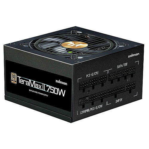 Блок питания Zalman Teramax 2 (750W), >90%, 80+ Gold, 120мм, 1xMB 28pin (18+10), 2xCPU 8pin(4+4), 3xMolex, 8xSATA, 3xPCIe 8pin(6+2), 1xPCI