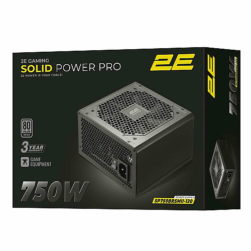 Блок живлення 2E GAMING Solid Power Pro ATX3.1 GEN5.0  (750W), >85%, 80+ Bronze, 120мм, 1xMB 24pin(20+4), 2xCPU 8pin(4+4), 3xMolex, 6xSATA, 4xPCIe 8pin(6+2), 1xPCIe GEN5 16pin, Semi Modular