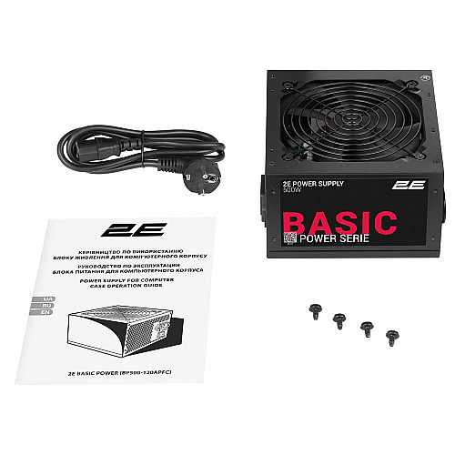 Блок живлення 2E Basic Power  (500W), >80%, 120мм, 1xMB 24pin(20+4), 1xCPU 8pin(4+4), 3xMolex, 4xSATA, 2xPCIe 8pin(6+2)