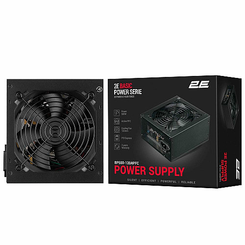 Блок живлення 2E Basic Power  (500W), >80%, 120мм, 1xMB 24pin(20+4), 1xCPU 8pin(4+4), 3xMolex, 4xSATA, 2xPCIe 8pin(6+2)