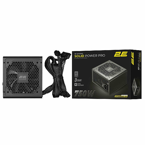 Блок живлення 2E GAMING Solid Power Pro ATX3.1 GEN5.0  (750W), >85%, 80+ Bronze, 120мм, 1xMB 24pin(20+4), 2xCPU 8pin(4+4), 3xMolex, 6xSATA, 4xPCIe 8pin(6+2), 1xPCIe GEN5 16pin, Semi Modular