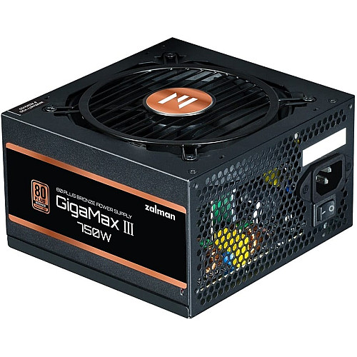 Блок питания Zalman Gigamax 3 (750W), 88%, 80+ Bronze, 120мм, 1xMB 24pin(20+4), 2xCPU (8pin(4+4)+8pin), 3xMolex, 6xSATA, 4xPCIe 8pin(6+2)