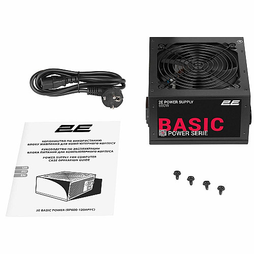 Блок живлення 2E Basic Power  (600W), >80%, 120мм, 1xMB 24pin(20+4), 1xCPU 8pin(4+4), 3xMolex, 4xSATA, 2xPCIe 8pin(6+2)