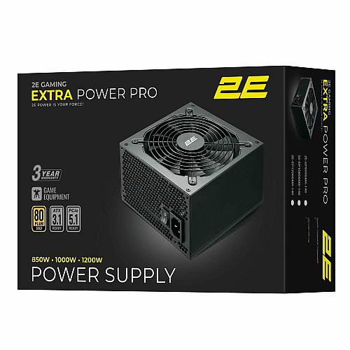 Блок живлення 2E GAMING Extra Power Pro ATX3.1 GEN5.0  (850W), >90%, 80+ Gold, 140мм, 1xMB 24pin(20+4), 2xCPU 8pin(4+4), 3xMolex, 6xSATA, 4xPCIe 8pin(6+2), 1xPCIe GEN5 16pin, Full Modular
