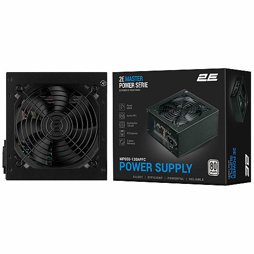 Блок питания 2E Master Power (650W), >80%, 80+ White, 120мм, 1xMB 24pin(20+4), 1xCPU 8pin(4+4), 3xMolex, 5xSATA, 2xPCIe 8pin(6+2)