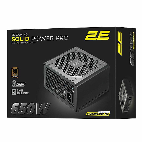 Блок живлення 2E GAMING Solid Power Pro ATX3.1 GEN5.0  (650W), >85%, 80+ Bronze, 120мм, 1xMB 24pin(20+4), 2xCPU 8pin(4+4), 3xMolex, 6xSATA, 4xPCIe 8pin(6+2), 1x12VHPWR, Semi Modular