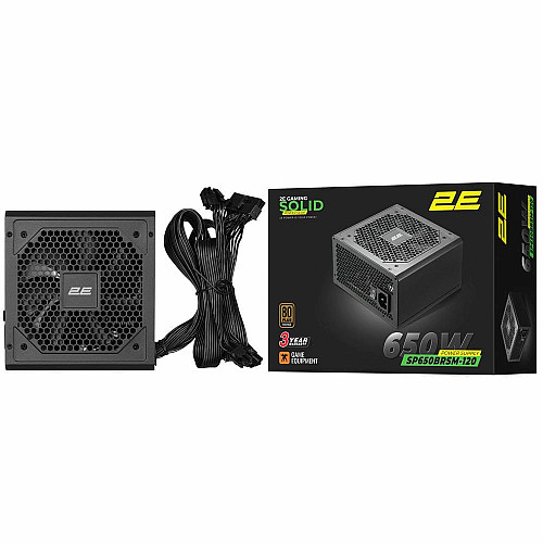 Блок питания 2E GAMING Solid Power (650W), >85%, 80+ Bronze, 120мм, 1xMB 24pin(20+4), 2xCPU 8pin(4+4), 3xMolex, 6xSATA, 4xPCIe 8pin(6+2), Semi Mod