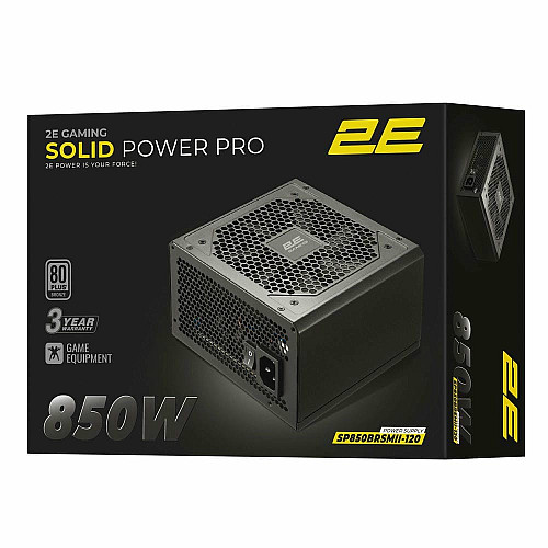 Блок живлення 2E GAMING Solid Power Pro ATX3.1 GEN5.0  (850W), >85%, 80+ Bronze, 120мм, 1xMB 24pin(20+4), 2xCPU 8pin(4+4), 3xMolex, 6xSATA, 4xPCIe 8pin(6+2), 1xPCIe GEN5 16pin, Semi Modular