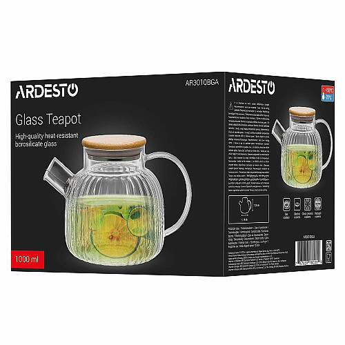 Заварник ARDESTO Iceberg 1000мл, боросиликатное стекло, бамбук, прозрачный