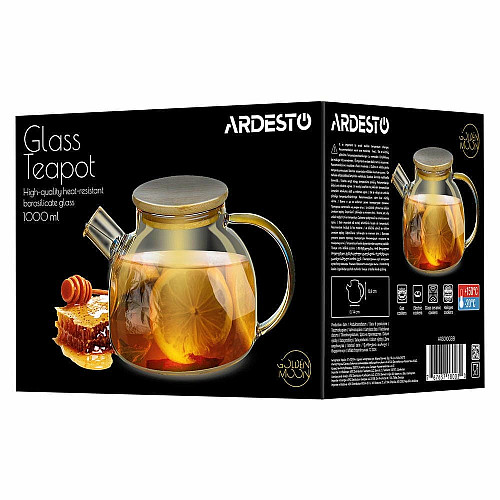 Заварник ARDESTO Golden Moon 1000мл, боросиликатное стекло, бамбук, золотистый