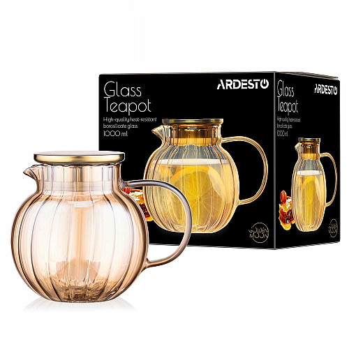 Заварник ARDESTO Golden Moon 1000мл, боросиликатное стекло, бамбук, золотистый