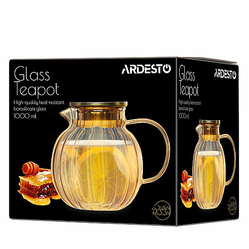 Заварник ARDESTO Golden Moon 1000мл, боросиликатное стекло, бамбук, золотистый