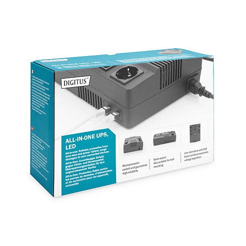 Джерело безперебійного живлення DIGITUS 800VA/480W, LED, RJ45, USB, 4xSchuko+3xC13