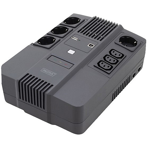 Источник бесперебойного питания DIGITUS 600VA/360W, LED, RJ45, USB, 4xSchuko+3xC13
