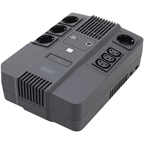 Джерело безперебійного живлення DIGITUS 800VA/480W, LED, RJ45, USB, 4xSchuko+3xC13
