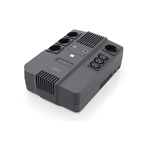 Джерело безперебійного живлення DIGITUS 800VA/480W, LED, RJ45, USB, 4xSchuko+3xC13