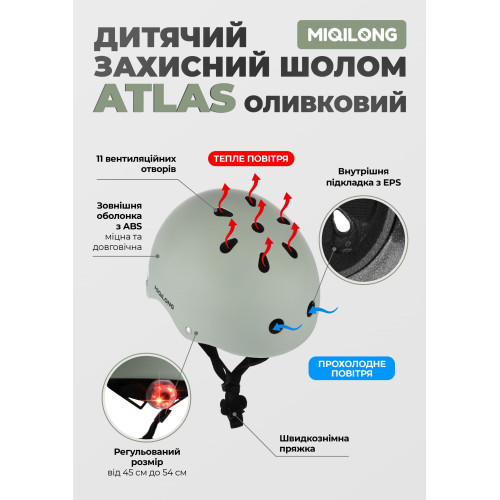 Дитячий захисний шолом Miqilong by 2E Atlas оливковий