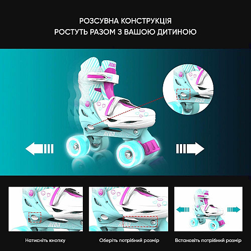 Роликові ковзани Neon Combo, розмір 30-33, бірюзовий