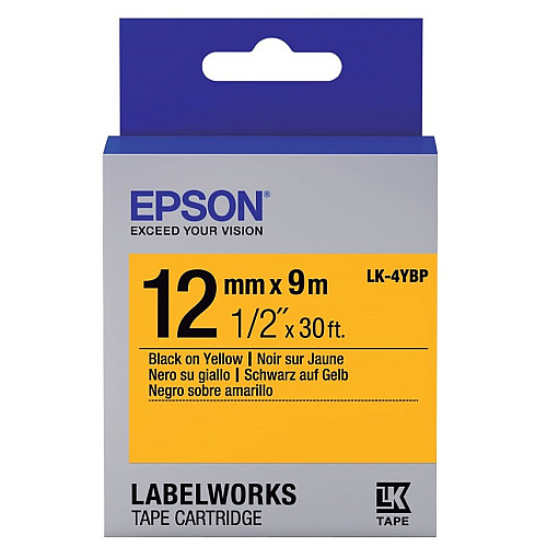 Картридж зі стрічкою Epson LK4YBP принтерів LW-300/LW-400/LW-400VP/LW-600P/LW-700/LW-Z710/LW-900P/LW-1000P/LW-Z5000BE Pastel Black/Yellow 12mm/9m