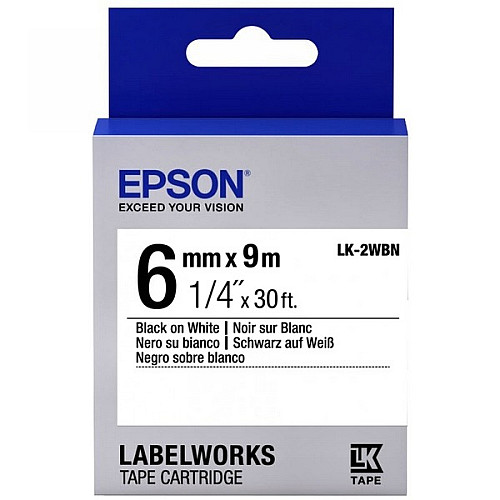 Картридж зі стрічкою Epson LK2WBN принтерів LW-300/LW-400/LW-400VP/LW-600P/LW-700/LW-Z710/LW-900P/LW-1000P/LW-Z5000BE Std Blk/Wht 6mm/9m