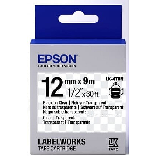 Картридж зі стрічкою Epson LK4TBN принтерів LW-300/LW-400/LW-400VP/LW-600P/LW-700/LW-Z710/LW-900P/LW-1000P/LW-Z5000BE Clear Blk/Clear 12mm/9m